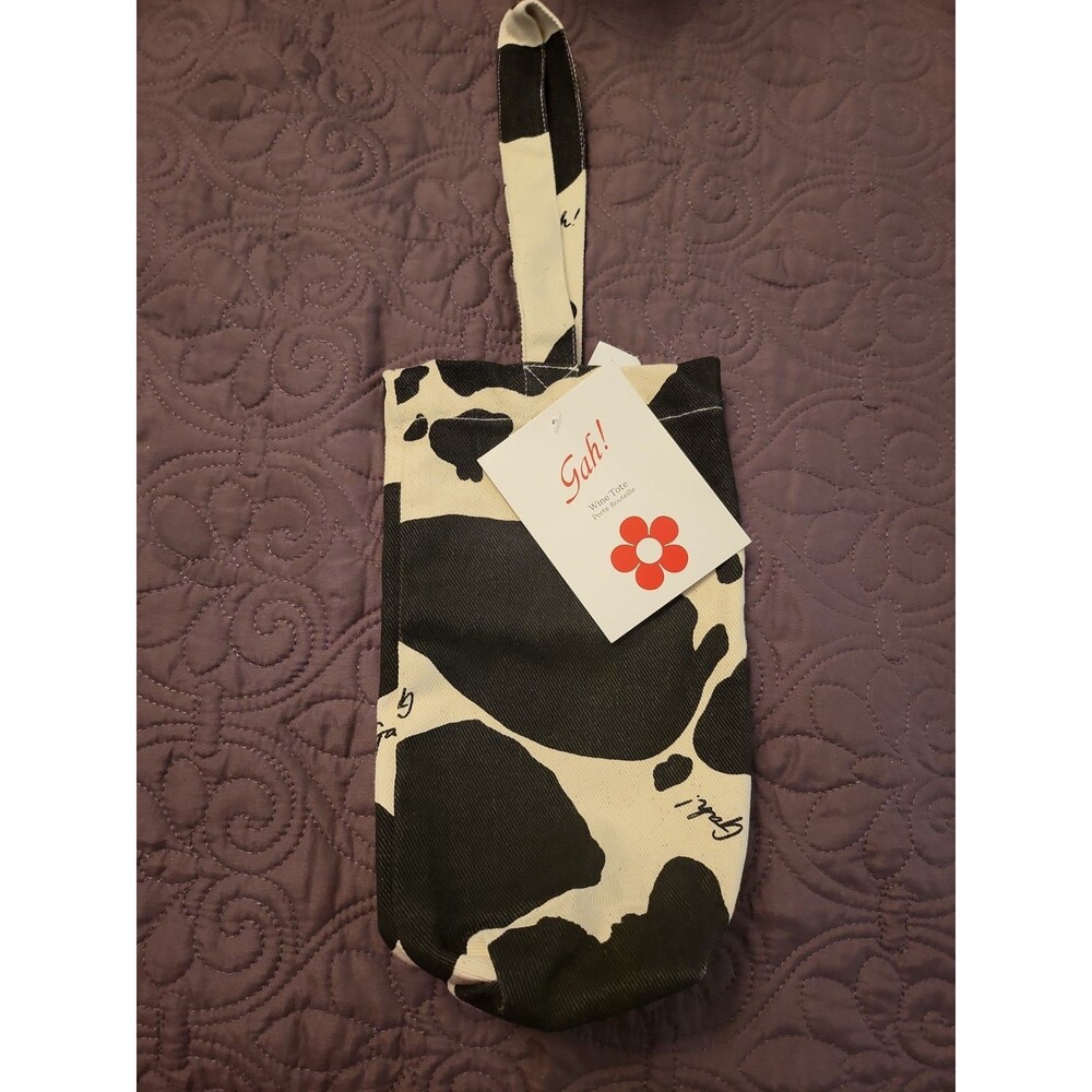 NWT / LISA SAYS GAH Wine Tote Wine Bag Black/Ivory Cow